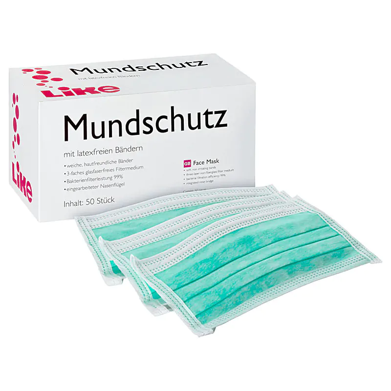 Foto Hygieneartikel, Drogerieartikel, Mundschutz mit Verpackung Produktfoto Munschutz