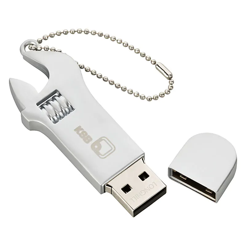 Foto von USB-Stick, Schraubenschlüssel, silber, mit Aufdruck Produktfoto Werbeartikel, USB-Stick