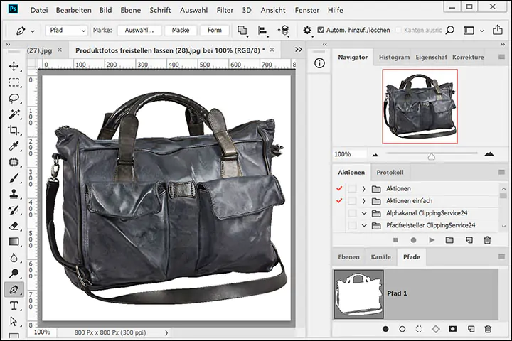 Produktfoto, freigestellt, vor weißem Hintergrund, Handtasche, Reisetasche, Tasche, Leder Freisteller Tasche