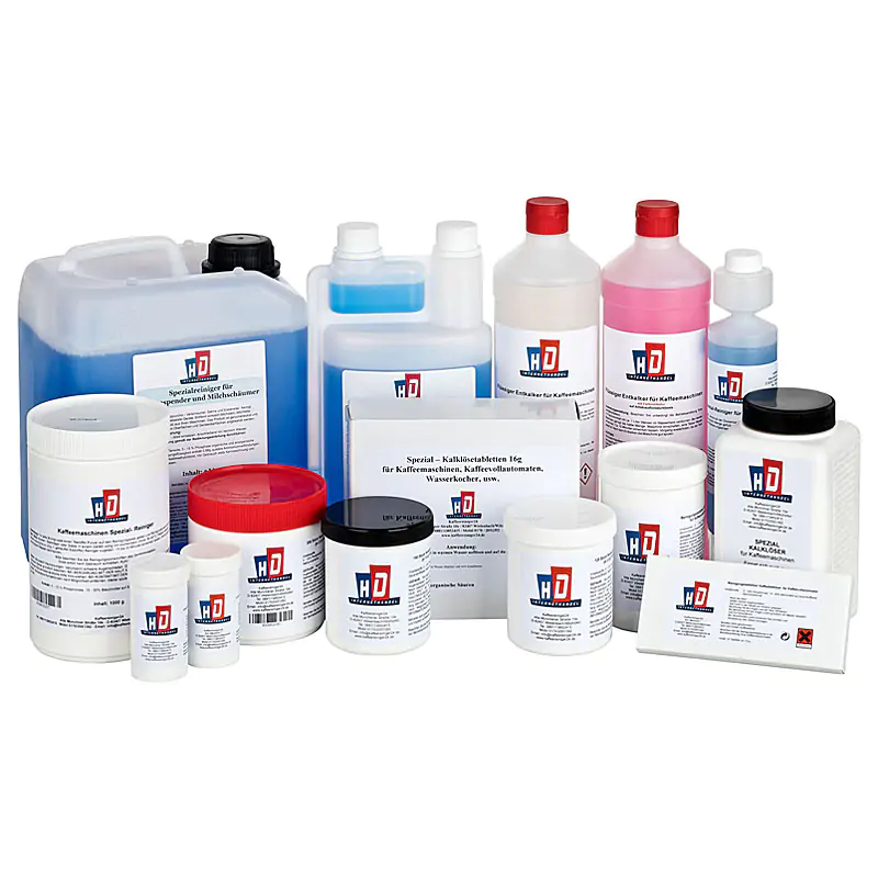 Produktfoto, Gruppenbild mit Reinigungsmitteln in verschiedenen Behältnissen Produktbild, Standard-Produktfoto Reinigungsmittel