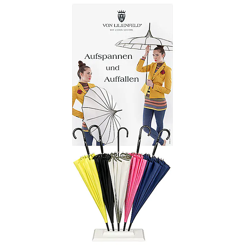 Produktfoto Verkaufsdisplay Schirme in Ständer Produktbild, Standard-Produktfoto Regenschirme